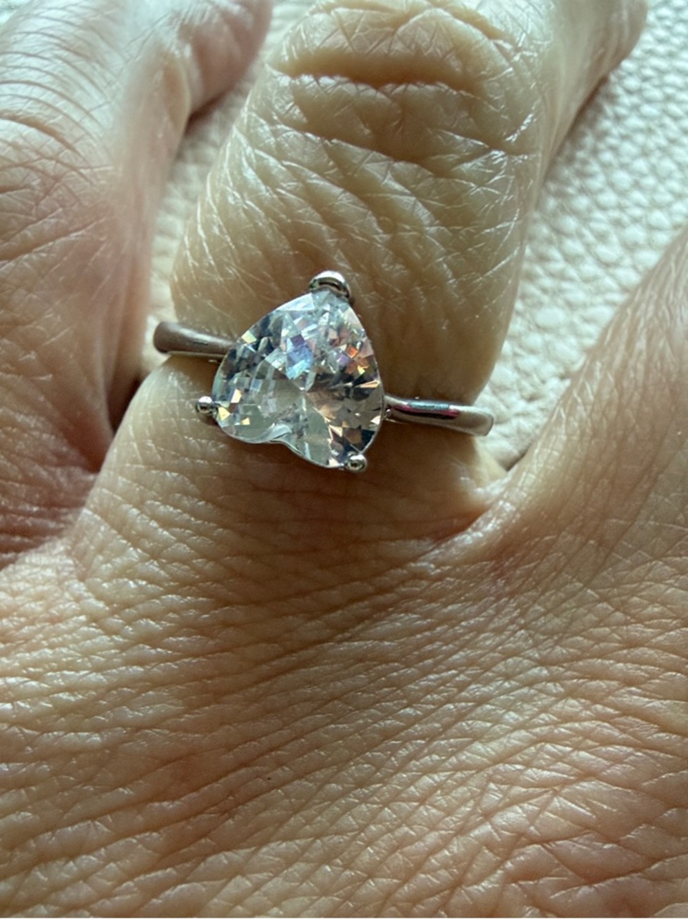 Heart-Cut Clear Stone Solitaire Ring in Sterling Silver - Adjustable Sizing
